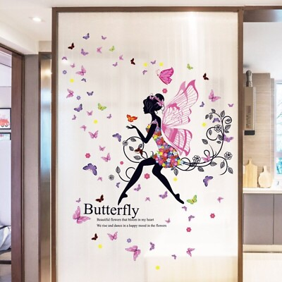 #ad Wall Stickers Butterfly Flower Girl Baby Kids Room Mural Art Decals Home Decor $17.99