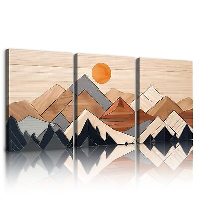 #ad Boho Mountain Canvas Art 3 Piece Framed Set for Living Room Bedroom Decor $269.99