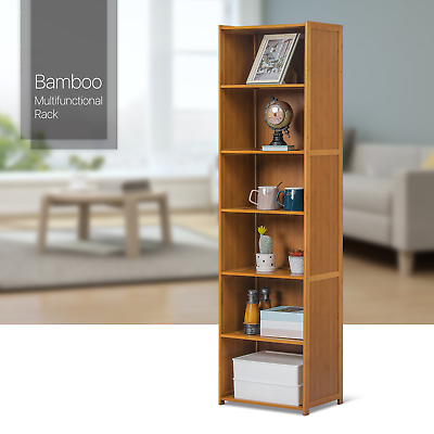 #ad #ad 16quot;Bamboo 6 Tier ADJUSTABLE SHELVES Open Storage Bookcase Home Display Cabinet $55.99