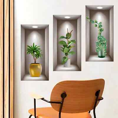 #ad Wall Art Stickers Simulate 3D Three dimensional Potted Green Plants Flowers Home $14.99