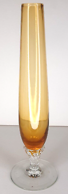 #ad Swedish Art Glass Amber Fluted Vase Mid Century Modern Home Decor $10.49