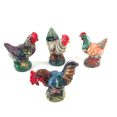 #ad Rooster Hen Miniature 4quot; Figures Country Kitchen Decor Painted Ceramic Lot of 4 $50.75