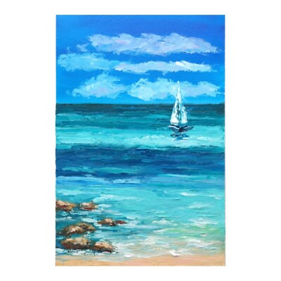 #ad original oil painting Sailboat Art Miami Beach painting Seascape Artwork $102.00