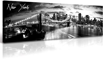 #ad New York Skyline Wall Art Brooklyn Bridge Night View Black and White Nyc ... $50.93