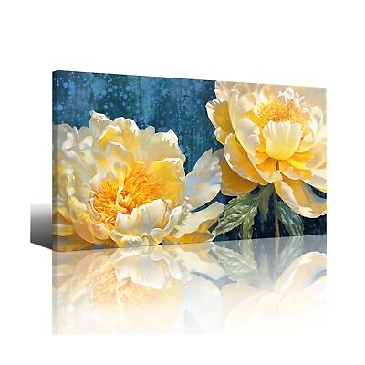 #ad AJAZIKO Large Wall Art For Living Room Gold Floral Wall Art Blue Wall Decor F... $159.18