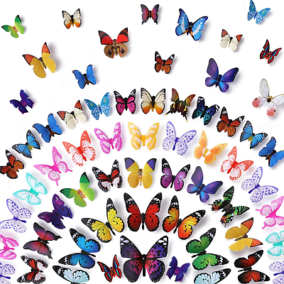 #ad 80PCS 3D Butterfly Wall Decorative Colorful 4 Styles Butterflies PVC Wall Dec... $16.99