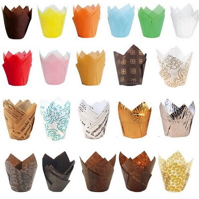 #ad 50 100PCS Tulip Muffin Wrappers Large Cupcake Paper Liners DIY Baking Cups Wraps $10.14