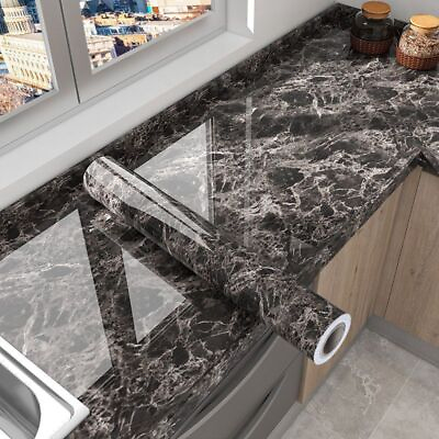 #ad Adhesive Marble Wallpaper Waterproof Vinyl Contact Kitchen Decorative Film Home $93.29
