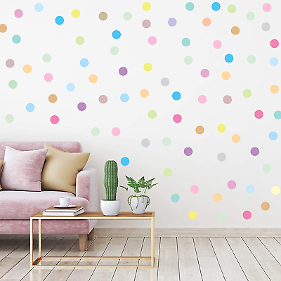 #ad #ad 240 Pieces Polka Dots Wall Decals 2 Inch Multi Color Rainbow Dots Wall Stickers $8.99