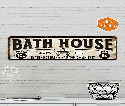 #ad Bath House Sign Bathroom Decor Wash Room Country Shower Rest 4x18 104182001046 $19.95