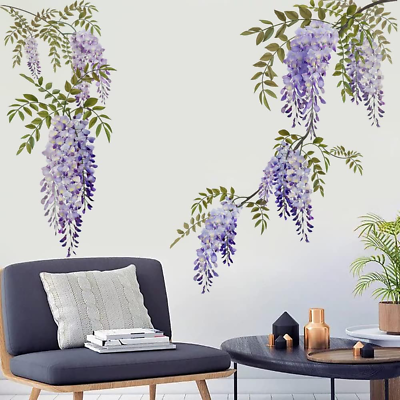#ad Hanging Purple Flower Wall Art Stickers Wisteria Floral Wall Decal for Living $177.00