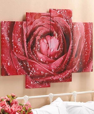 #ad 4 Pc. Rose Flowers Canvas Wall Art Sets Red Rose Petals Wall Art $49.99
