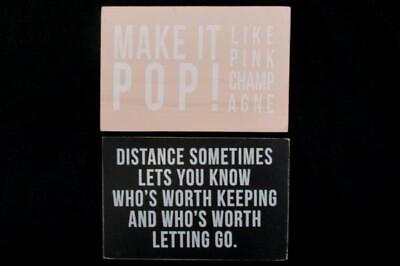 #ad Lot of 2 Plywood Signs Postcard Black Friendship Quotes Pink Make it Pop Decor $5.49