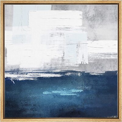 #ad White and Blue Abstract Wall Art Framed Canvas Print $39.59