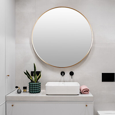 #ad 31.5 Inch Circle Wall Mirror Round Mirror Gold Metal Frame Mirror Bathroom Decor $57.75