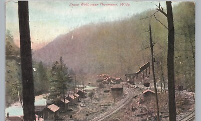 #ad STONE WALL NEAR THURMOND WV c1910 original antique postcard west virginia $28.28