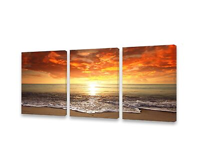 #ad S0168 3 pieces Canvas Prints Wall Art Sunset Ocean Beach Pictures Photo Paint... $156.28