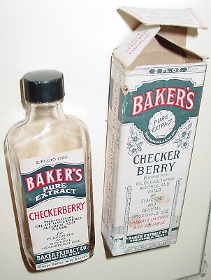 #ad Vintage Baker#x27;s Pure Extract Checker Berry 2 Fl Oz Empty Art Deco Kitchen Bottle $11.99