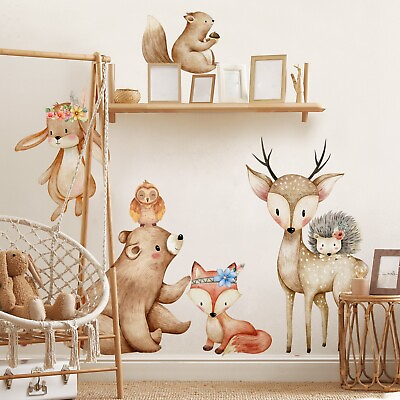 #ad Cartoon Animals Wall Decal Fox Squirrel Hedgehog Sticker Nursery Baby Kid Room $15.99