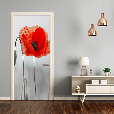 #ad 3D Wall Sticker Decoration Self Adhesive Door Wall Mural Flowers Field poppies $15.00