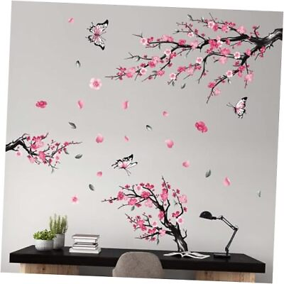 #ad Pink Watercolor Cherry Blossom Flower Wall Stickers Tree Branch Birds Floral $23.92