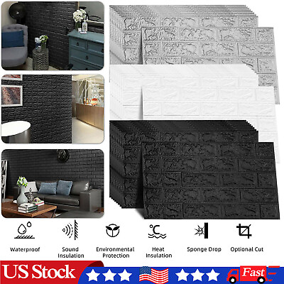 #ad 3D Foam Panels Tile Stone Brick Wall Sticker Self Adhesive DIY Decor Waterproof $8.95