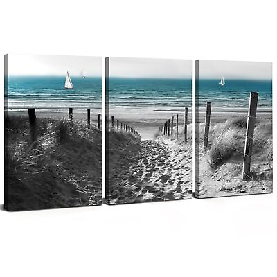 #ad #ad Beach Landscape Wall Art Teal and Grey Coastal Wall Decor for Living Room Nau... $57.63