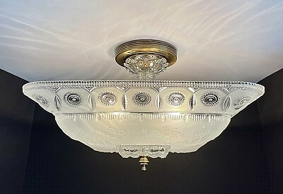 #ad Antique 1930s 40s Art Deco Nouveau Victorian Large Ceiling Light Fixture 14” Sq $565.00