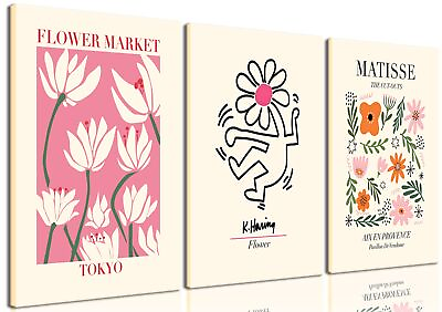 #ad Matisse Wall Art Framed Set of 3 Pink Flower Market Canvas Poster Prints City... $40.04