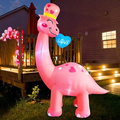 #ad 8 Ft Pink Dinosaur Valentines Inflatables Outdoor Decorations For Home Clearance $72.90