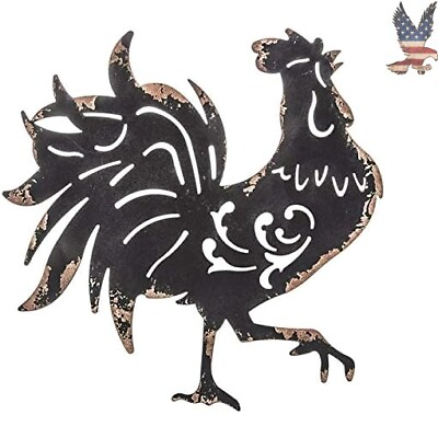 #ad Black Metal Rooster Wall Decor Farmhouse Theme for Indoor and Outdoor Use $27.19