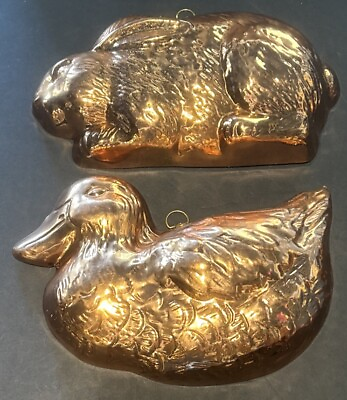 #ad Vintage Copper Duck And Rabbit Mold Tin Lined Jello Mold Kitchen Decor Set Of 2 $45.00