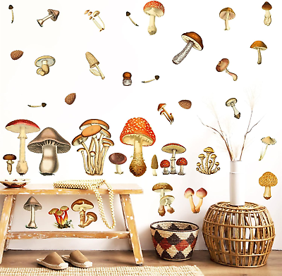 #ad Vintage Mushroom Wall Decals Peel and Stick Retro Mushrooom Wall Stickers Large $20.99