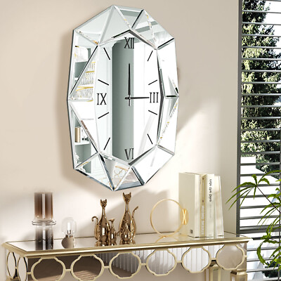 #ad #ad Modern Accent Mirrored Wall Clock Beveled Glass Roman Numeral Clock Beveled Edge $195.92