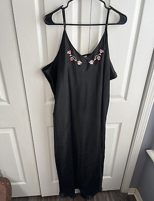 #ad Kmart Pink K Vintage 90s Y2K Black Floral Embroidery Slip Maxi Dress Size 2XL $22.00