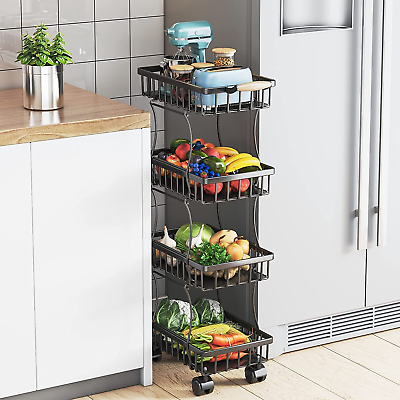 #ad 4 Tier Fruit Vegetable Basket for Kitchen Fruit Vegetable Storage Cart Vegetab $41.37