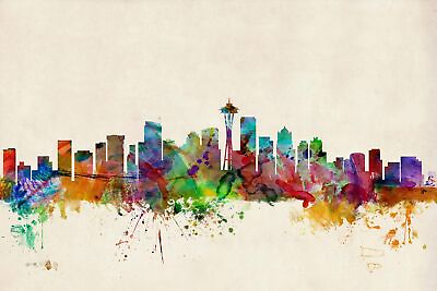#ad ART.COM Wall Art Prints Seattle Washington Skyline by Michael Tompsett Sceni... $44.39