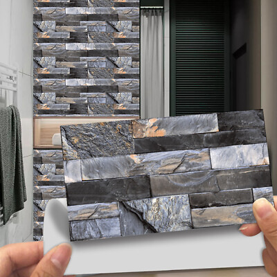 #ad 12pcs Grey Stone Urban Bricks Adhesive Bathroom Kitchen Wall Tile Stair Sticker $13.99