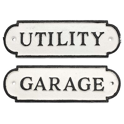 #ad Cast Iron Garage Utility Signs Set Farmhouse Rustic Room Door Plaques $10.99