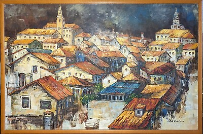 #ad Massimo Painting Red Roof Rustic City Landscape 37.25x25 $275.08
