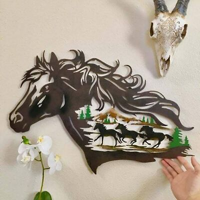 #ad Horse Shadow Home Decor Forest Animal Wide Rustic Metal Wall Art Home Decoration $29.91