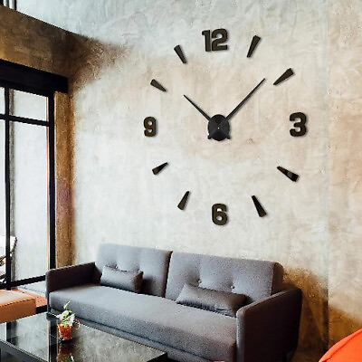 #ad DIY Wall Clock Giant Acrylic Mirror Clocks Frameless Big Horloge $23.04