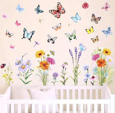 #ad Reusable Wall Decals Stickers Butterflies Flowers Bugs Insects Garden Nature NIP $13.99