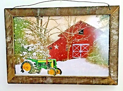 #ad Primitive Rustic Country Home Decor Winter at the Barn 12 x 18 Print with frame $49.95