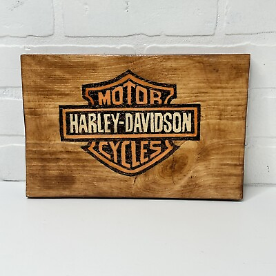 #ad Rustic Harley Davidson Motorcycles Wall Decor Wooden Sign 7x11 Mancave Handmade $39.87