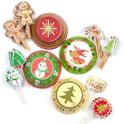#ad Assorted Holiday Cupcake Liners and Decorative Picks Set of 144 $19.14