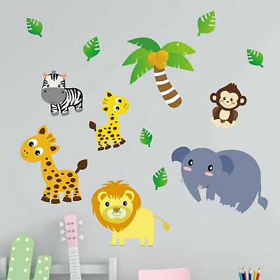 #ad Jungle Animals Fabric Wall Stickers For Kids Non Toxic Removable Decals $39.00