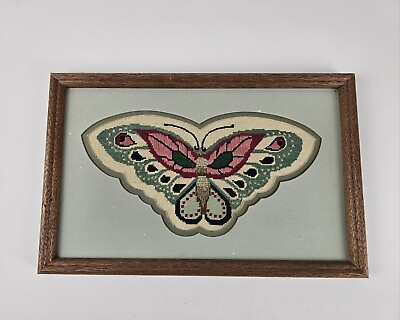 #ad Vintage Handcrafted Sewn Butterfly Wall Art Framed Gift for her $21.99
