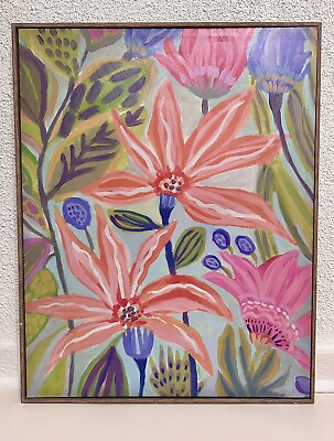 #ad CANVAS FRAMED WALL ART PAINTING Abstract Floral Print by STAR CREATIONS 23”x29” $55.00