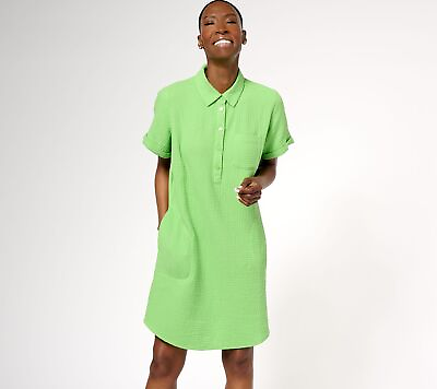 #ad Belle by Kim Gravel Gauze Popover Shirt Dress Grass Green S New $27.58